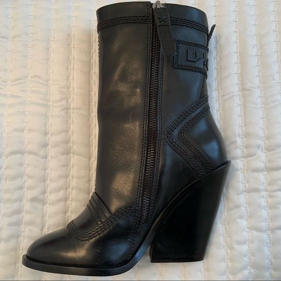 Diesel Flamingo Black leather wedge Boots 6 New - Picture 12 of 15